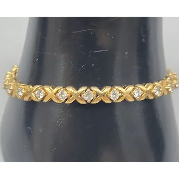 14kGE JC XO Crystal Tennis Bracelet 7" Vintage Ladies Costume Jewelry